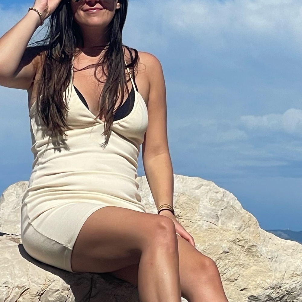 By Anthropologie U-Neck Halter Dress Bordeaux Cream - Picture 5 of 5